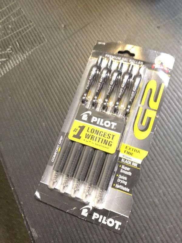 Photo 1 of Pilot, G2 Premium Gel Roller Pens, Extra Fine Point 0.5 mm, Pack of 5, Black