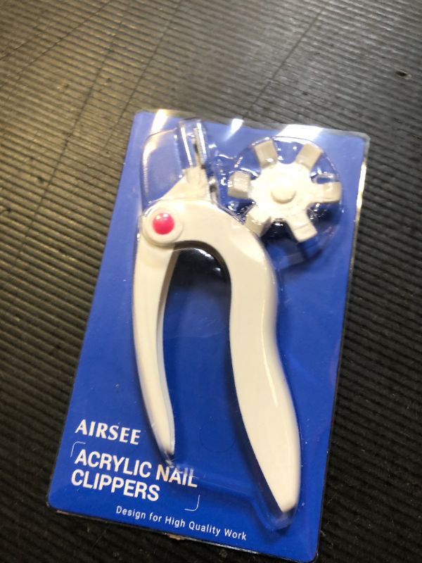 Photo 1 of AIRSEE Nail Clippers for Acrylic Nails with Sizer and Catcher Adjustable Nail Tip Cutter with Length Measurement Dial Artificial Fake Extension Trimmer Nail Art Salon Home Manicure Tool - White