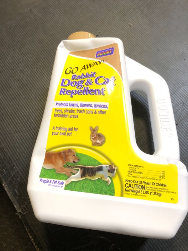 Photo 1 of Bonide Go Away! Rabbit, Dog, & Cat Repellent Granules, 3 lbs Ready-to-Use, Keep Dogs off Lawn, Garden, Mulch & Flower Beds