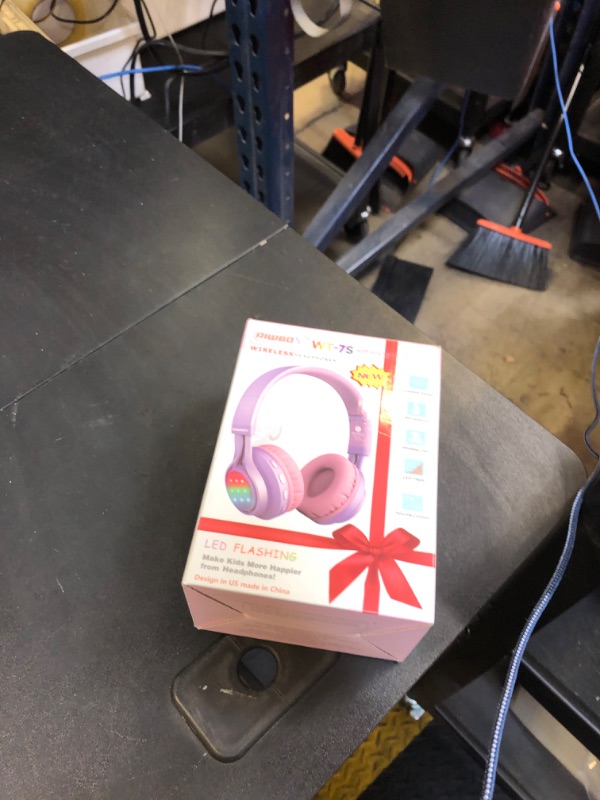 Photo 1 of Riwbox WT-7S Kids Bluetooth Headphones Light Up, Foldable Stero Wireless Headset with Microphone and Volume Control for PC/Tablet/TV/Travel (Purple)