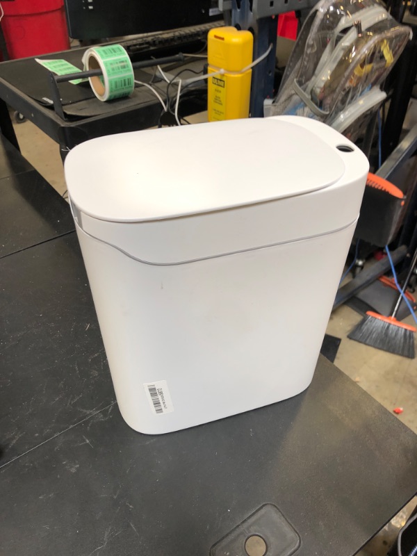Photo 1 of MOPALL Rechargeable Bathroom Trash Can,Motion Sensor Trash Can Automatic Touchless,White 3.5 Gallon Smart Garbage Can with Lid,Auto-Adsorption Slim Small Waste Basket for Bedroom,Bathroom,Kitchen