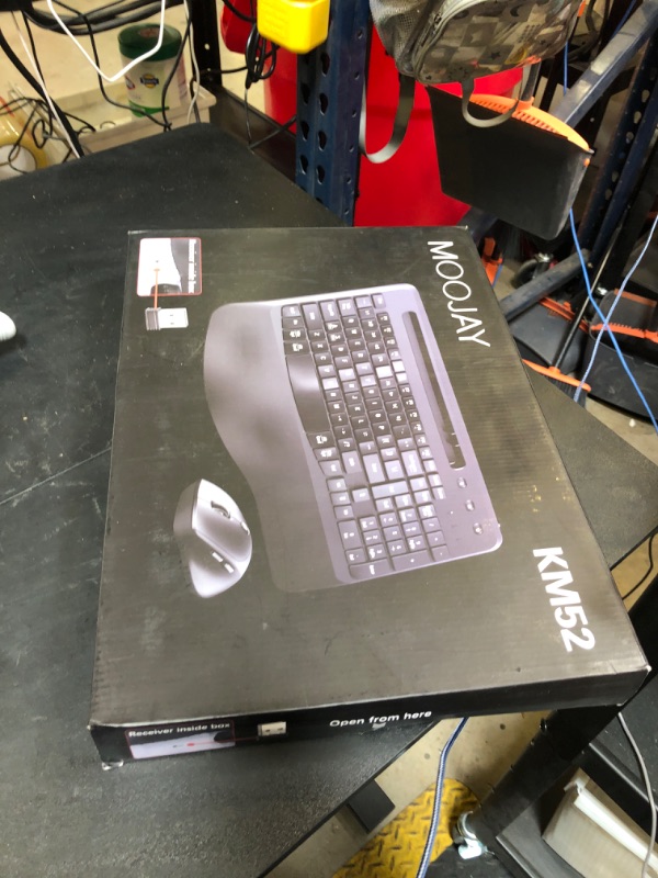 Photo 1 of Wireless Keyboard and Mouse Ergonomic Combo, Moojay 2.4G Rechargable Full-Sized Quiet Wave Keyboard Silent Mice Set with Wrist Rest and Phone Holder for Computer, Laptop, PC, Mac, Windows - Black