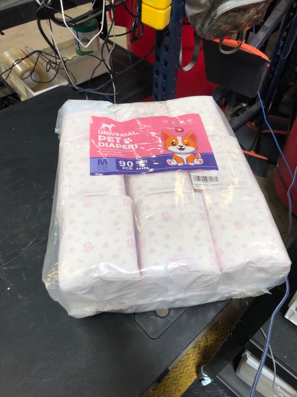 Photo 1 of Disposable Dog Diapers Female 90 Count Puppy Diapers Female (Waist 11-18.9 in M) Super Absorbent Small Doggie Diapers for Heat Excitable Urination or Incontinence - Pink