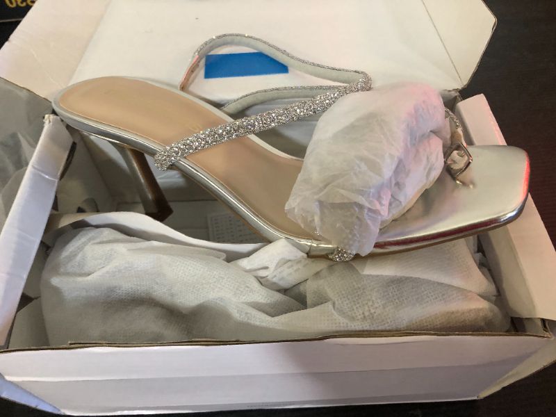 Photo 1 of DREAM PAIRS Women's Double Bowknots Heels Open Square Toe Ankle Strap Crystal Rhinestone Dress Sandals for Party Wedding,Size 7.5,Silver-Pu,DWUMHS2530