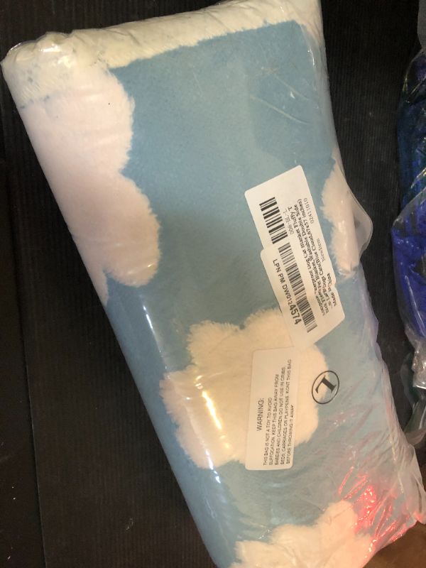 Photo 1 of Luciphia Waterproof Pet Blanket for Medium Large Dogs Washable Fluffy Thick Jacquard Shag Fleece Warm Sherpa 3D Textured Flower Print for Cats Puppy Couch Protection (Blue Cloud,67x57 inches)
