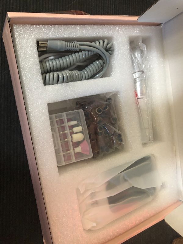 Photo 1 of GAOY Rechargeable Cordless Nail Drill for Beginners, Electric Nail File with 12 Drill Bits and Sanding Band Set for Acrylic and Gel, White