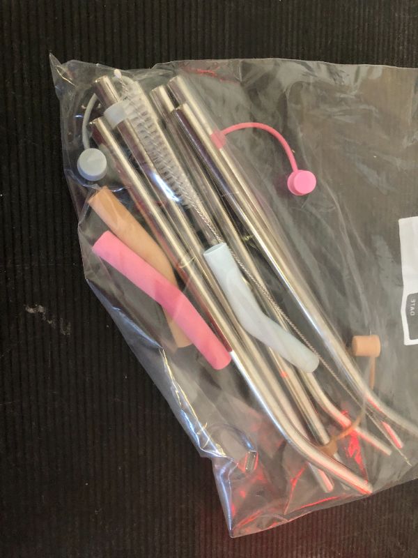 Photo 1 of 6 Large Diameter Straw with covers for Stanley Tumbler, Reusable Stainless Steel Straws with Silicone straw tips, Perfect for Stanley 30 oz Accessories(10.5 Inch, 3 Straight and 3 Bent Straw Fit 30oz)