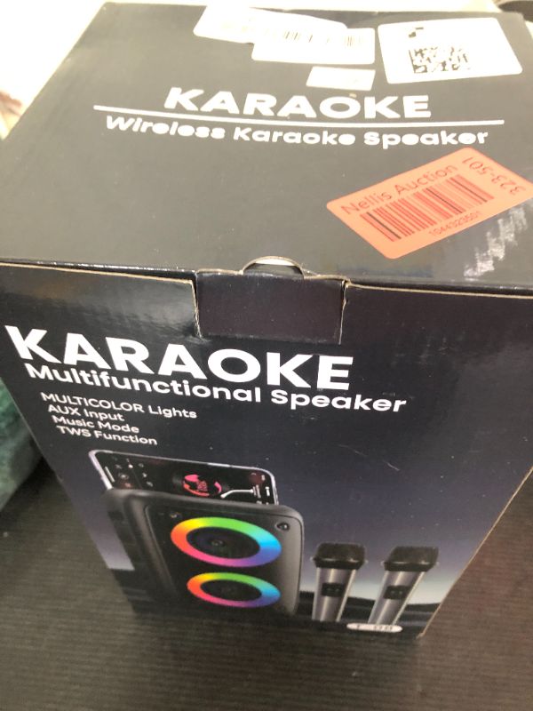 Photo 1 of Portable Bluetooth Powered Loudspeaker, PA Speaker with 2 Wireless Microphones for Adults Kids with Upgraded Subwoofer, Support TWS/TF/USB/AUX for Home Party Outdoor