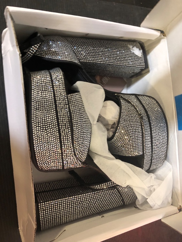 Photo 1 of DREAM PAIRS High Heels Chunky Block Platform Heels for Women Ankle Strap Sexy Open Square Toe Heels Dressy Pumps Sandals,Size 7.5,Black-Rhinestone,SDHS2324W