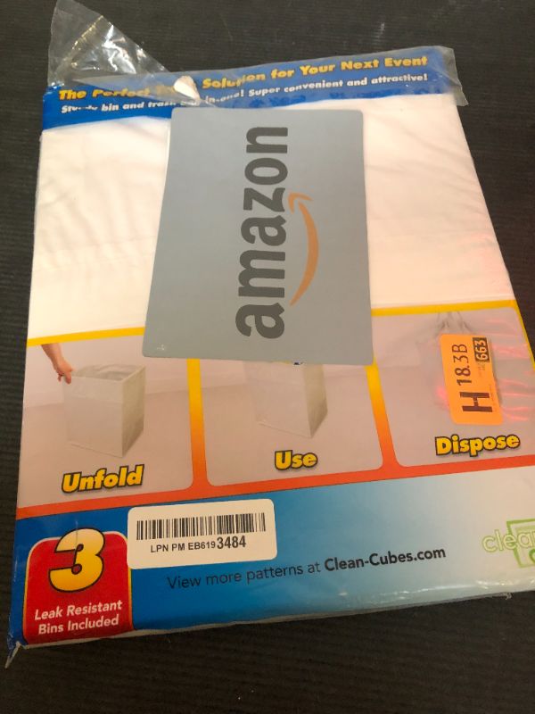 Photo 1 of Clean Cubes 4 Gallon Disposable Trash Cans (3-Pack) with Fitted Trash Bags - Reusable Garbage and Recycling Bins for Parties, Events, and More (White - 12” Height x 10” Width x 8” Depth)