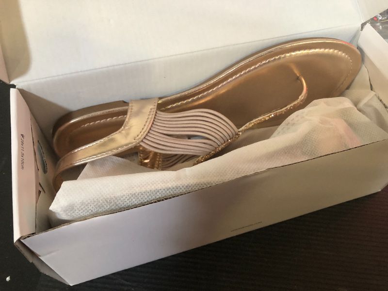Photo 1 of 9--DREAM PAIRS Women's Elastic Strappy String Thong Ankle Strap Summer Gladiator Sandals,Size 9,Champagne/Gold,SPPARKLY