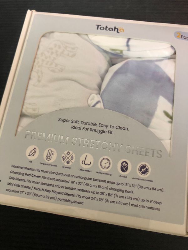 Photo 1 of TotAha Premium Stretchy Bassinet Cradle Sheets (2-Pack) -Hypoallergenic, Silky Comfort, Buttery Soft, Calming Effect, All-Season Jersey-Knit Sheets,32 X 16 X 3''(Belgian & Blue Painted Elephant)