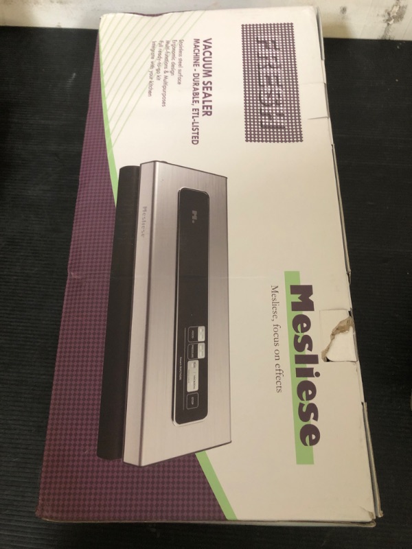 Photo 1 of Mesliese Vacuum Sealer Machine Powerful 90Kpa Precision 6-in-1 Compact Food Preservation System with Cutter, 2 Bag Rolls & 5 Pre-cut Bags, Widened 12mm Sealing Strip, Dry&Moist Modes (Silver)