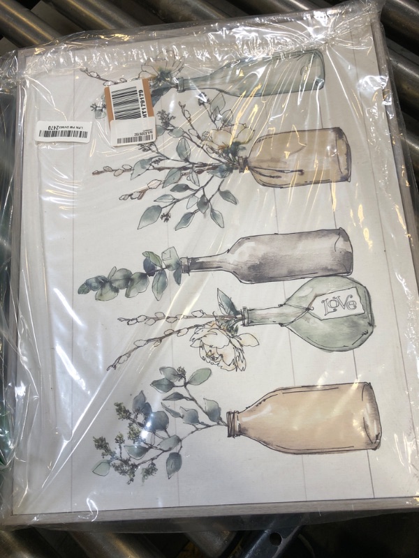 Photo 1 of Stupell Industries Bottles and Plants Farm Wood Textured, Design by Anne Tavoletti Wall Art, 16 x 20, Multi-Color for Living Room, Grey Framed