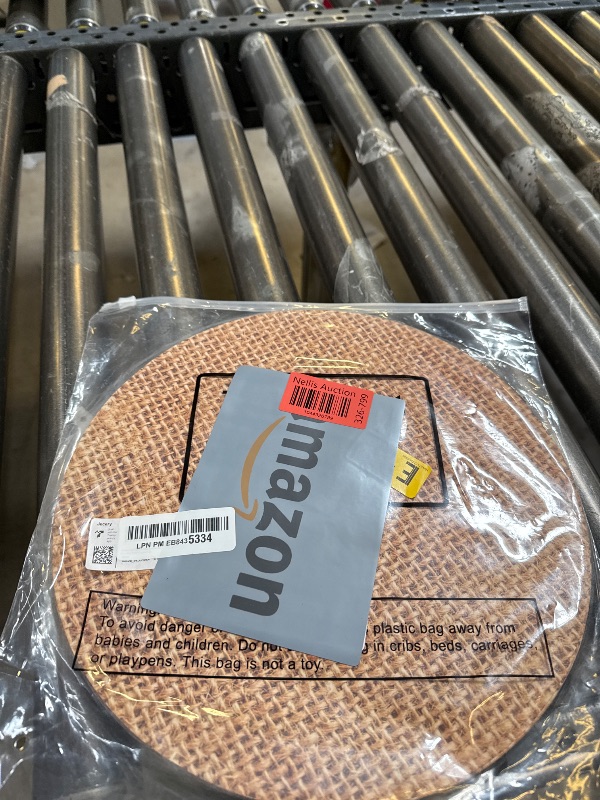 Photo 1 of Jecery 50 Pieces Disposable Burlap Printed Paper Placemats Round Rustic Brown Chargers Paper Place Mat Country Decor Disposable Placemats for Vintage Country Farmhouse Tan