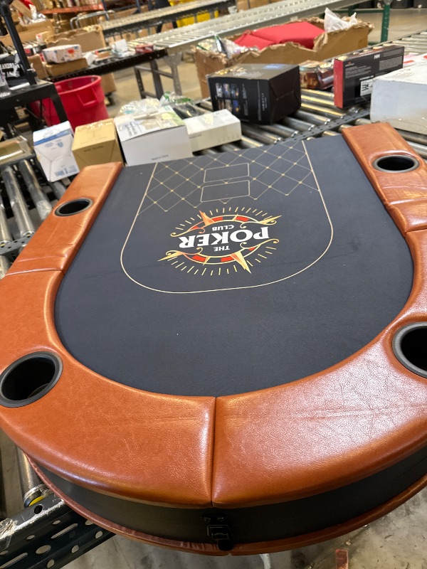Photo 1 of SereneLife 6ft Foldable Poker Game Table, 8 Player Casino Style Oval Card Table with Cushioned Rails, 8 Cup Holders, Metal Legs, Water-Resistant, Felt-Surface, Games Table 71.65"x32.28"x29.13" Inch
