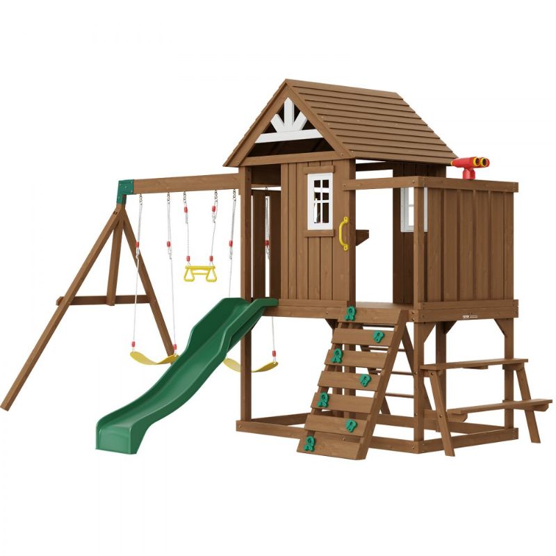 Photo 1 of VEVOR Wooden Swing Set 9 IN 1 Outdoor Playground Sets 6 FT Slide Upper Fort