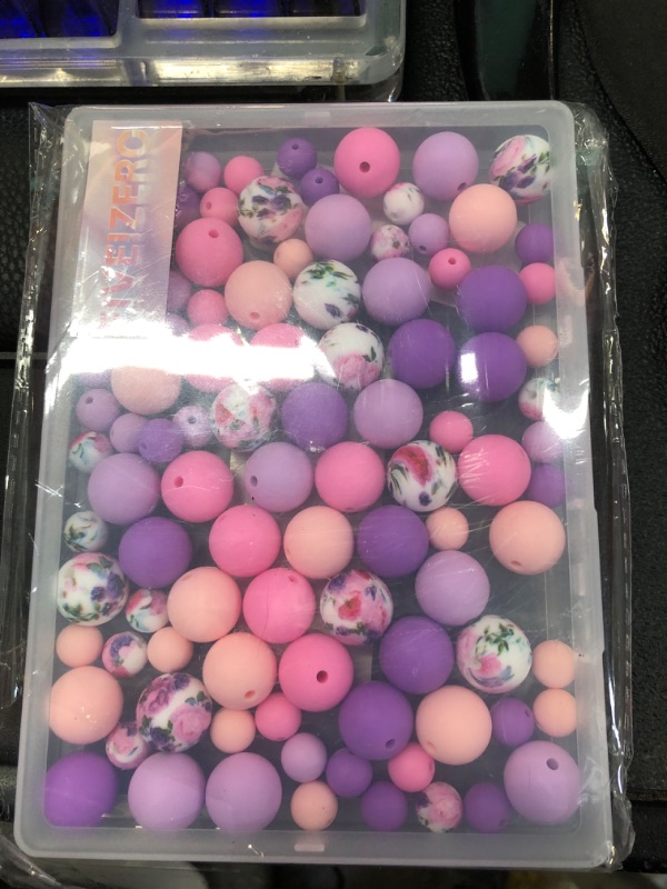 Photo 1 of 100PCS FIVEIZERO Silicone Beads, 9mm & 15mm Silicone Beads for Keychain Making, Pink Purple Mixed 5 Colors Silicone Focal Beads for Bracelets, Beadable Pens and DIY Crafts