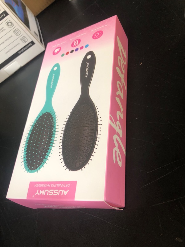 Photo 1 of Air Cushion Detangling Hair Brush - 2 Pack Detangler Hairbrush with Ultra Soft Bristles for Effortless Tangle Removal - For Wet Dry Damaged Curly Hair for Women Men Boys Girls Kids - Black & Green