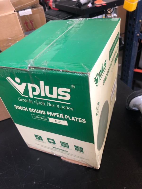 Photo 1 of Vplus 150 Pack Paper Plates 9 inch 100% Compostable, Heavy-Duty Disposable Paper Plates Bagasse Natural Biodegradable Eco-Friendly Sugarcane