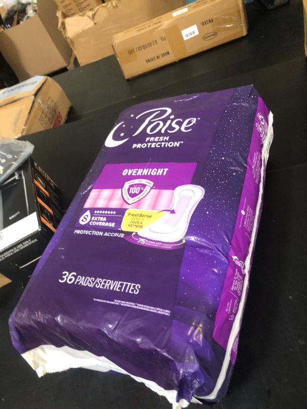 Photo 1 of Poise Overnight Incontinence & Postpartum Pads for Bladder Leaks, 8 Drop Extra Coverage, 36 Count