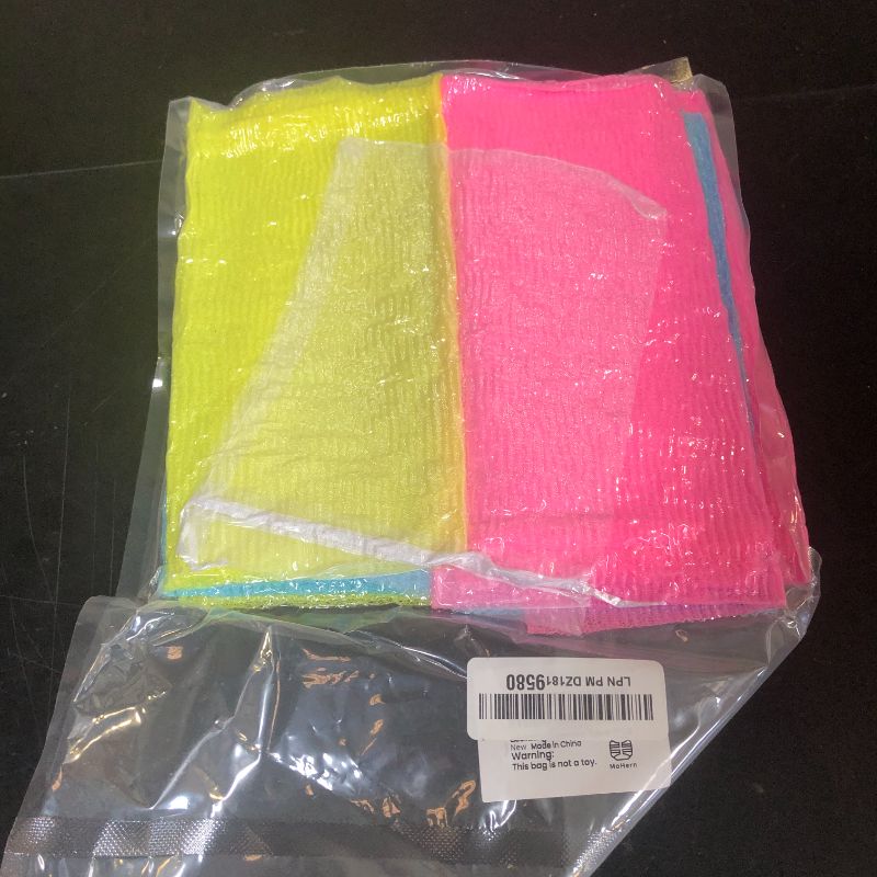 Photo 1 of 6 PCS Exfoliating Washcloth, 35 Inch 3 Colors Nylon Bath Exfoliating Towel for Shower, Colorful Japanese Washcloth, Exfoliating Body Scrubber (Blue, Yellow, Pink)