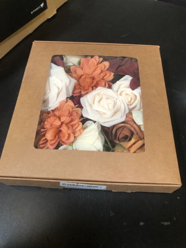 Photo 1 of LITOYNAN Artificial Flowers Orange Burgundy Combo Box Set for DIY Wedding Bouquet Arrangement, Fall Silk Faux Flower for Bridal Table Centerpieces Party Cake Baby Shower (Orange & Burgundy)
