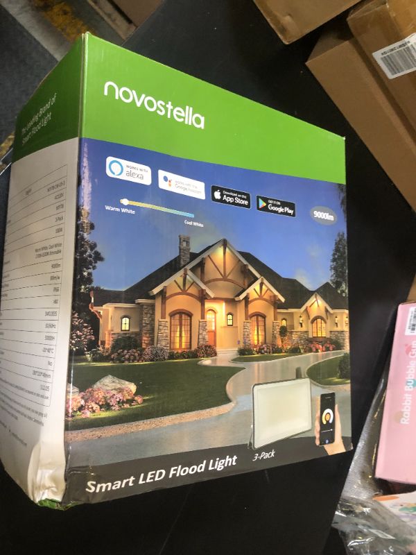 Photo 1 of NOVOSTELLA 3 Pack 100W Smart LED Flood Light, Total 18000LM Super Bright Flood Light Outdoor IP66 Waterproof, Tunable White 2700K-6500K Outside Alexa Floodlight for Yard Stadium Garage Porch Lawn