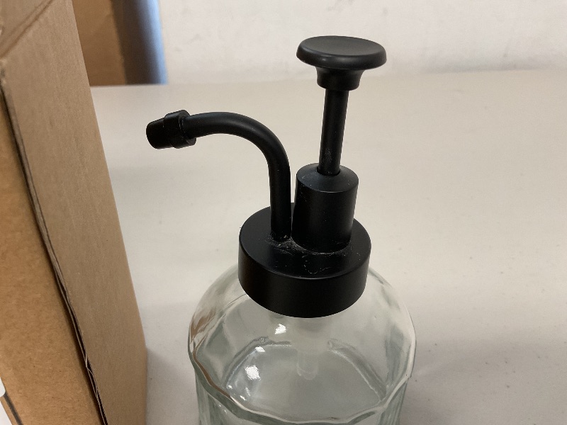 Photo 1 of 8 Oz Soap Dispenser for Kitchen and Bathroom Countertop, Refillable Wash Hand Liquid, Dish Detergent, Farmhouse Style Vertical Stripes Shape Shampoo Lotion Pump (Black)