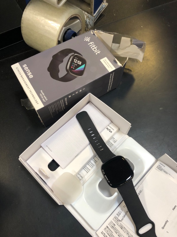 Photo 1 of Fitbit Sense Advanced Smartwatch with Tools for Heart Health, Stress Management & Skin Temperature Trends, Carbon/Graphite, One Size (S & L Bands Included)