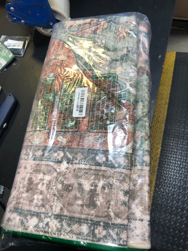 Photo 1 of RELEANY Area Rugs 3'x5' Washable Non-Slip, Floral Vintage Distress Print Pattern Medallion Carpet for Living Room Bedroom Dining Room, Brick Red Rust Red Neutral