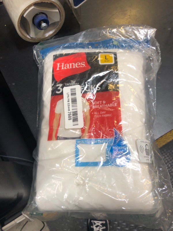 Photo 1 of Hanes Men's Tagless Stretch White V-Neck Undershirts, 3 Pack, Large