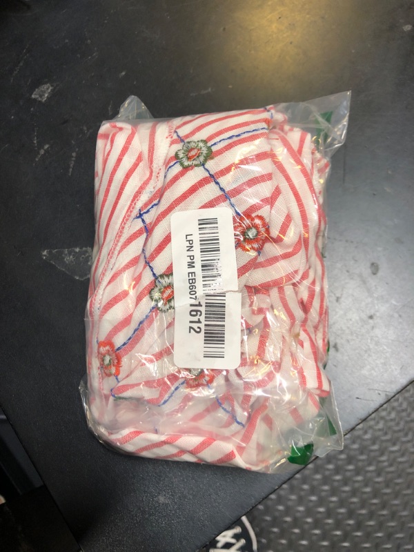 Photo 1 of Easel Women's Striped Blouse with Floral Embroidery, Long Sleeves, Red and White Stripes, Small, Red/White