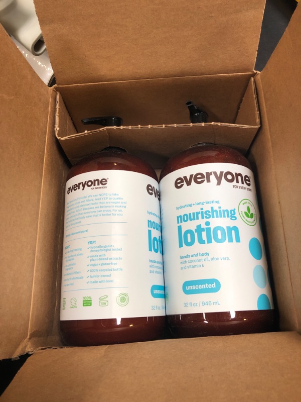 Photo 1 of Everyone Nourishing Hand and Body Lotion, 32 Ounce (Pack of 2), Unscented, Plant-Based Lotion with Pure Essential Oils, Coconut Oil, Aloe Vera and Vitamin E