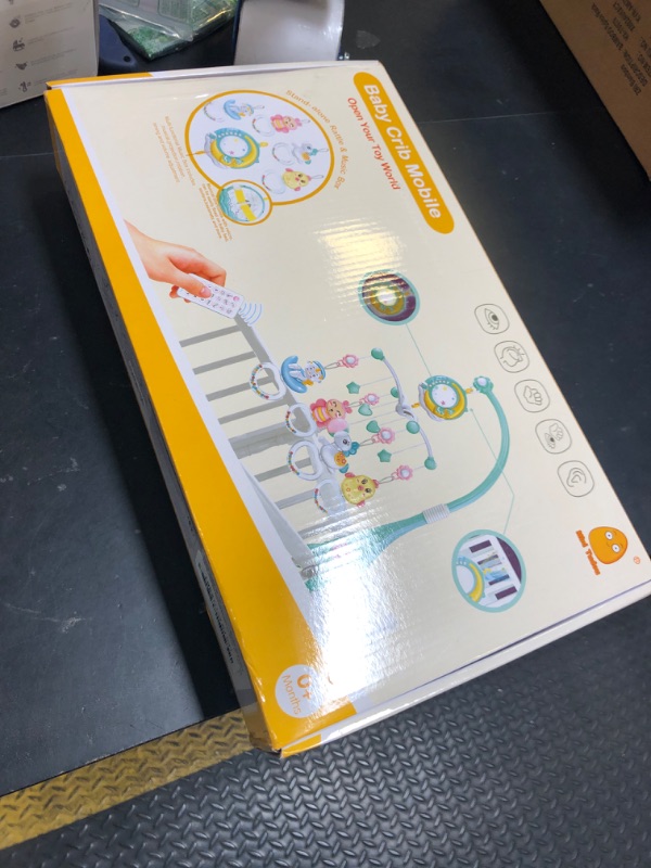 Photo 1 of Mini Tudou Baby Musical Mobile Crib Toys with Projector and Light, Timing Function, Remote Control Baby Cot Mobile with Take Along Music Box and Rattles, Present for Newborn Babies Boys Girls