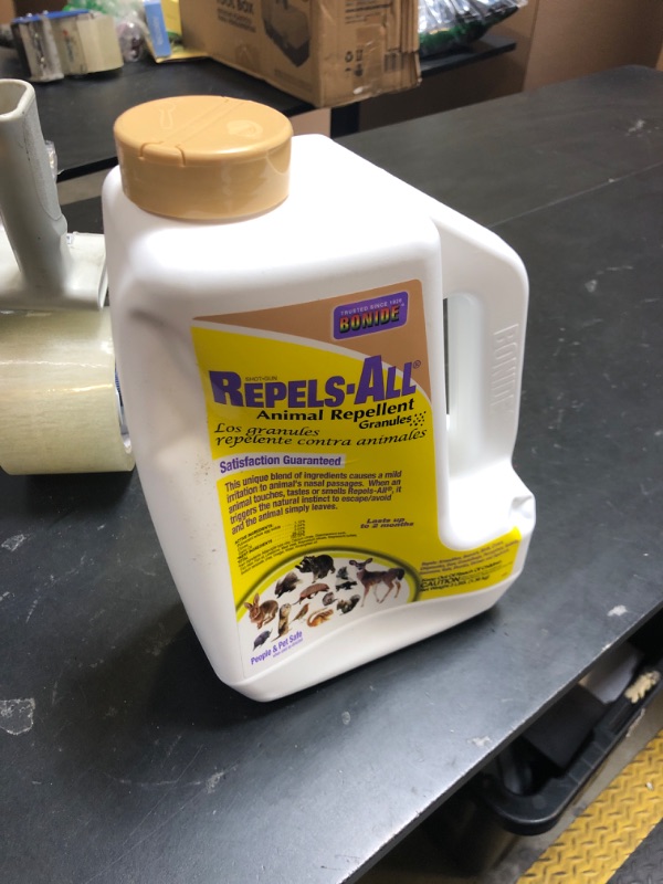 Photo 1 of Bonide Repels-All Animal Repellent Granules, 3 lbs. Ready-to-Use Deer & Rabbit Repellent, Deter Pests from Lawn & Garden