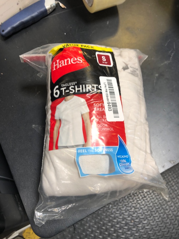 Photo 1 of Hanes Men's Cotton, Moisture-Wicking Crew Tee Undershirts, Multi-Packs, White - 6 Pack, Small, 2135P6