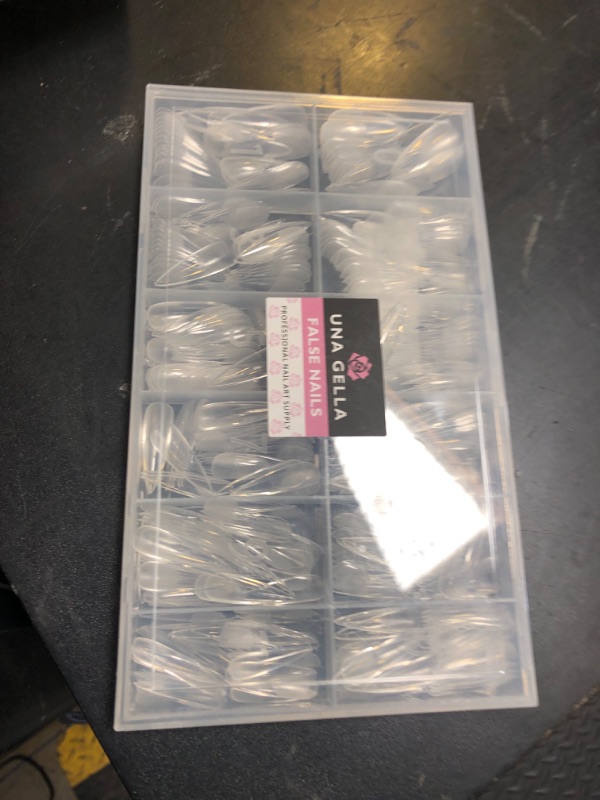 Photo 1 of UNA GELLA Long Stiletto Gel Nail Tips Full Cover 504PCS Pre-shape Long Stiletto Almond Fake Clear Nails Tips No Need File Gel Tips No C Curve for Nail Extension DIY Art Salon 12 Sizes