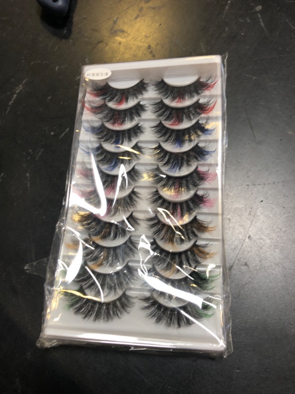 Photo 1 of Colored Eye Lashes, 10 Pairs Russian Strip Mink Eyelashes with Color on End, Mix Wispy Dramatic Faux Cat Fox Mink Fake Lash Extensions Fluffy Long Thick False 3d D Curl Salon Eyelashes Reusable