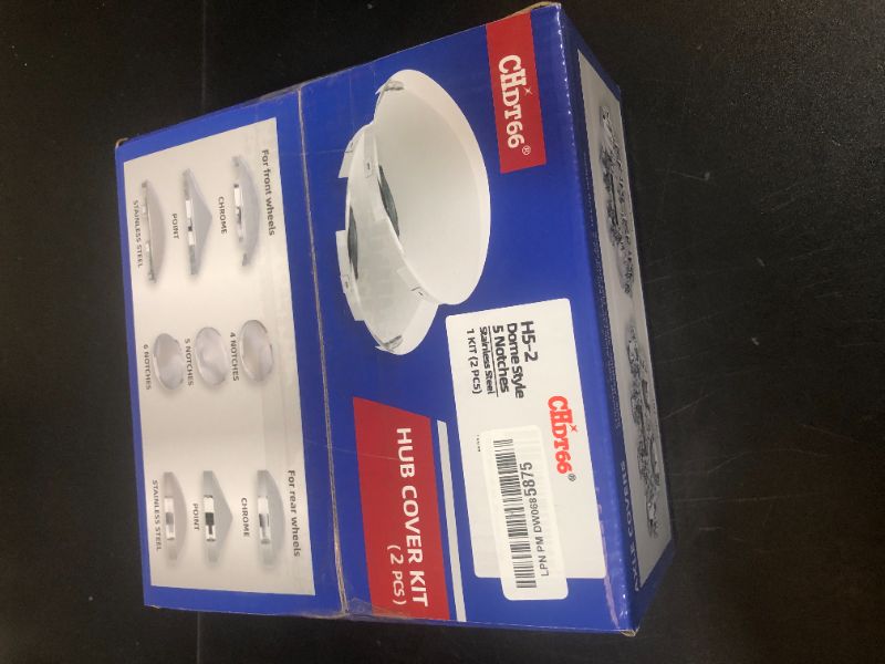 Photo 1 of Semi Truck Hub Cap Cover - 5 Even Notched - for Front Wheel Universal Fit - 2 Pc Pack, Lip: 7/16" with pre-Installed Clips (Dome Top, Stainless Steel)