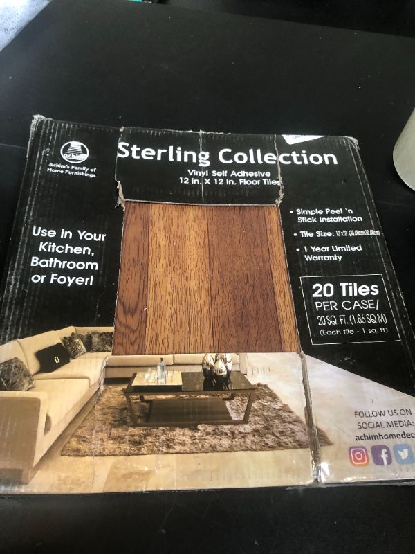 Photo 1 of Sterling Self Adhesive 12-Inch Vinyl Floor Tiles, 20 Tiles - 12" x 12", Medium Oak Plank-Look Pattern - Peel & Stick, DIY Flooring for Kitchen, Dining Room, Bedrooms & Bathrooms by Achim Home Decor