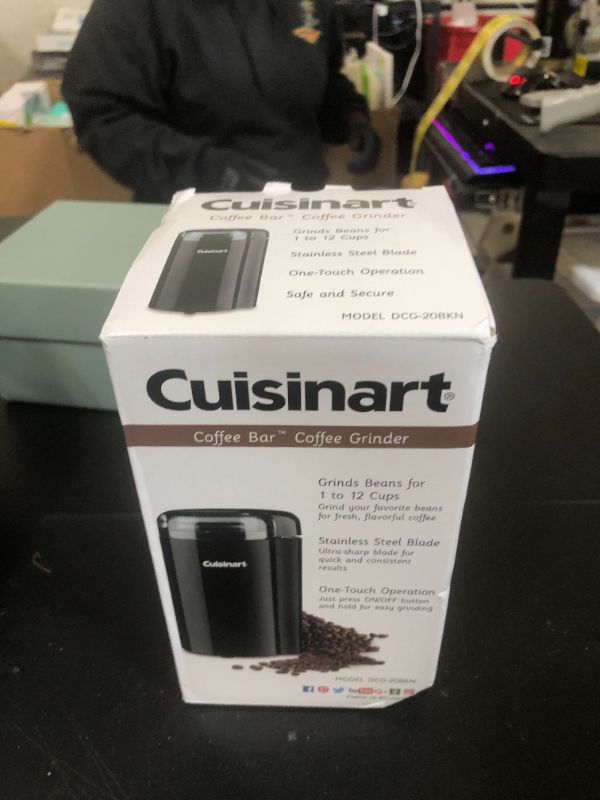 Photo 1 of Cuisinart DCG-20BKN Coffee Grinder, On/Off Switch With Safety Interlock, Stainless Steel Blades and Easy-to-Clean Bowl with Lid, 2.5oz/70g Capacity – Enough for 12 Cups, Black