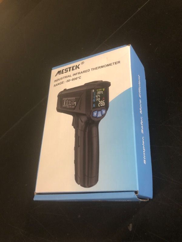 Photo 1 of MESTEK Infrared Thermometer Gun, Non Contact Digital Laser Thermometer Temperature Gun with Color LCD for Cooking, Home Repairs, Humidity Measurement, Adjustable Emissivity -58°F to 1472°F(-50~800°C)