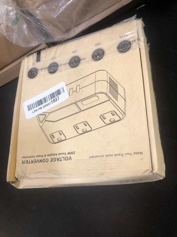 Photo 1 of Universal 100V-220V Travel Converter?250W Voltage Converter with 2 USB and 2 USB-C Charging Ports and 3 AC Plugs for curlers, straighteners, Included Plugs are Type A, C, D, G, I, L