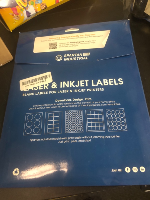 Photo 1 of Spartan Industrial Printable Laser and Inkjet Labels - Blank Label Stickers - Labels for Adresses, Barcodes, and Product Labeling (30 Sheets, 3" X 3")