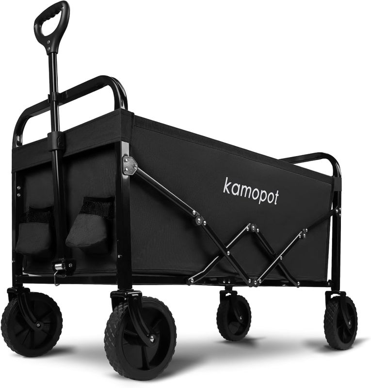 Photo 1 of Large Collapsible Wagon Foldable for Grocery, Beach, Park, Yard, 34 x 18 Inch Inner Storage. Folding Utility Shopping Cart on Wheels. Heavy Duty, Durable w/Cupholders (Black)