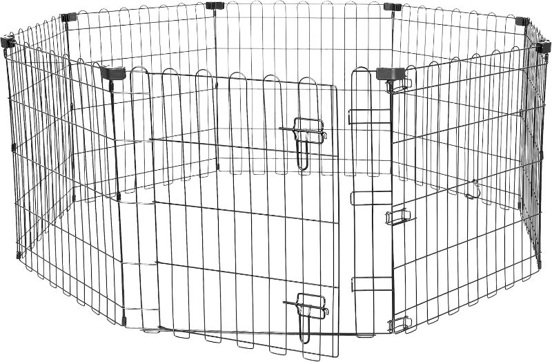 Photo 1 of  Foldable Octagonal Metal Exercise Puppy / Dog Playpen - Indoor/Outdoor, Single Door, Extra Small (8 Panels, 24 x 24), Easy to assemble and store, 24" - Puppy, Black