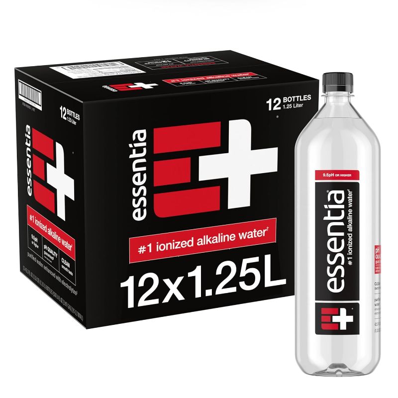 Photo 1 of Essentia Water LLC , 99.9% Pure, Infused with Electrolytes for a Smooth Taste, pH 9.5 or Higher; Ionized Alkaline Water, Black, 42.3 Fl Oz (Pack of 12)