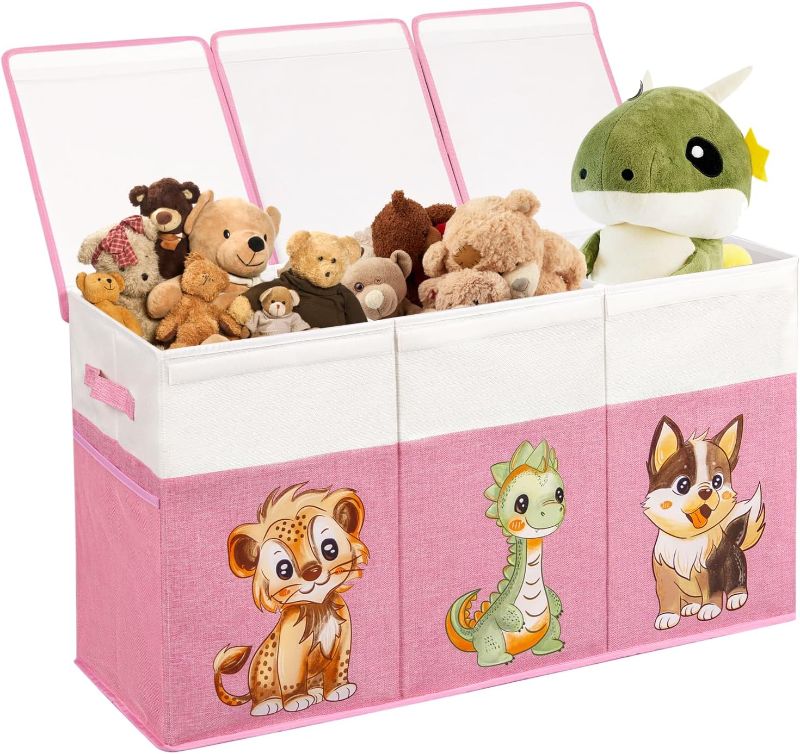 Photo 1 of Large Storage Boxes, Dinosaur Storage Bins with Lids for Living Room, Playroom, Bedroom, 35.4 x 11.8 x 19.7 Inch, Pink