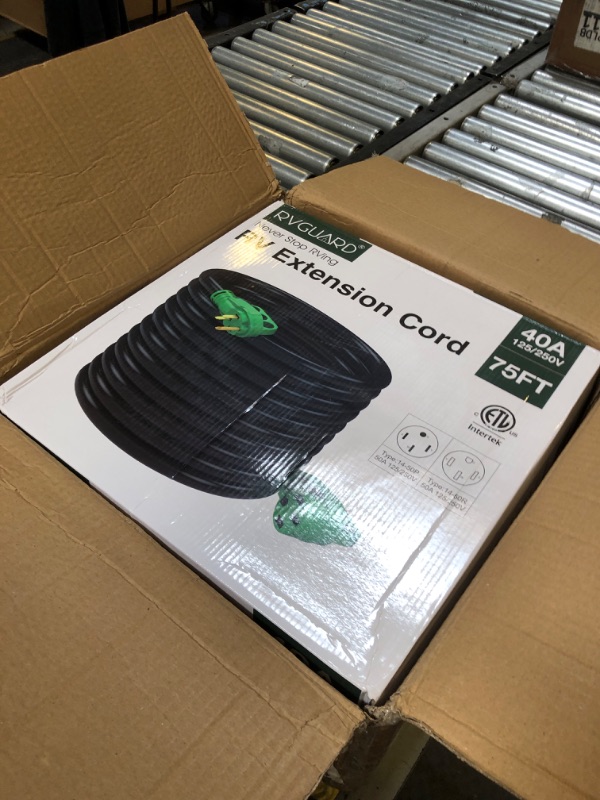 Photo 1 of RVGUARD 50 Amp 75 Foot RV/EV Extension Cord, NEMA 14-50P/R Heavy Duty Extension Cord with LED Power Indicator and Cord Organizer, Green, ETL Listed